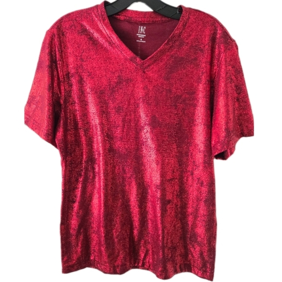INC International Concepts Red Metallic V-Neck Shirt Men's Small - Picture 1 of 8